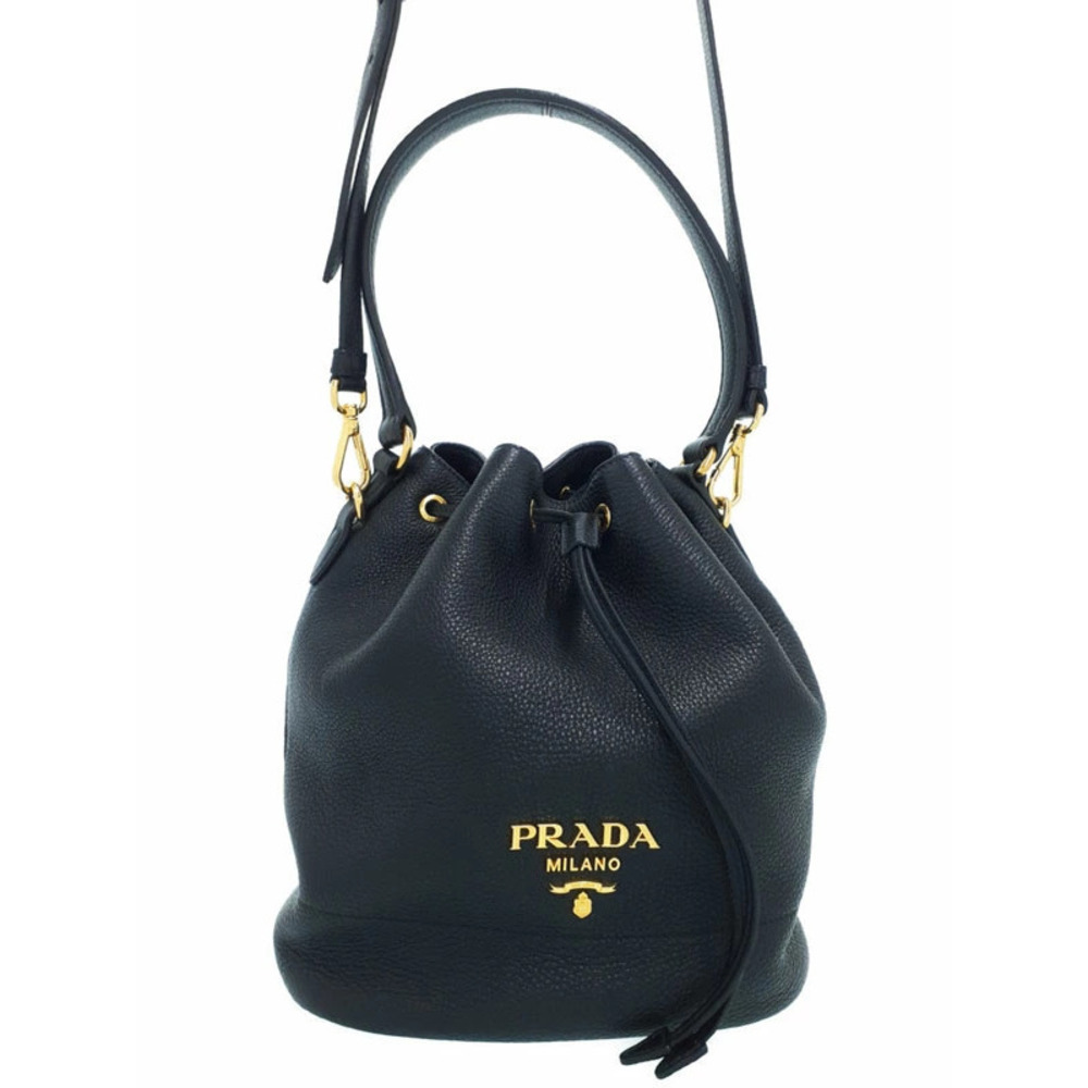 Prada Vitello leather drawstring bucket bag black